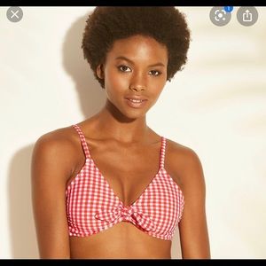 red checkered target bikini top